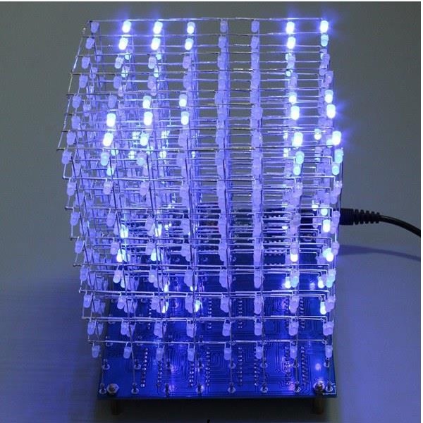 3D Squared DIY Kit 8x8x8 3mm LED Cube White LED Blue/Red Light PCB Board NEW LED 