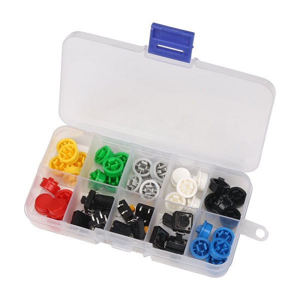 50pcs - Tactile Push Button with Keycaps and Storage Box