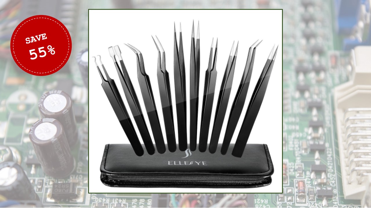 Precision Tweezers Set, ElleSye 10 PCS ESD Tweezer Set, Anti