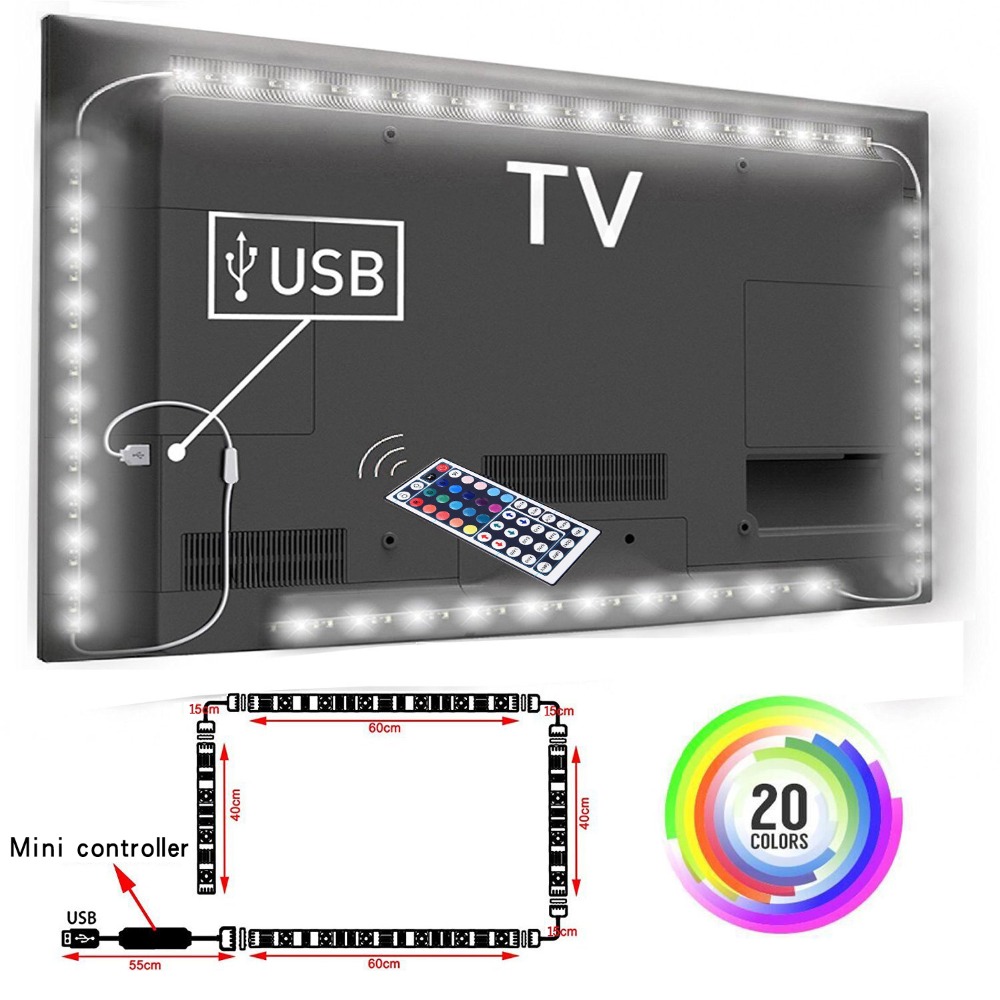 5V 1M/2M/3M Nowaterproof RGB 5050SMD Led Strip Can Change Color For TV Background Lighting With USB IR Controller