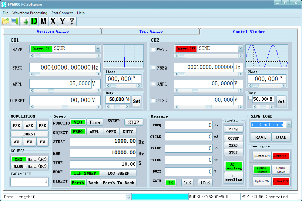 FY6800 2-Channel DDS Arbitrary Waveform Signal Generator Pc software windows