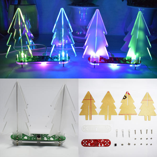 DIY Kit - Full Color Changing LED Acrylic 3D Christmas Tree Electronic Kit