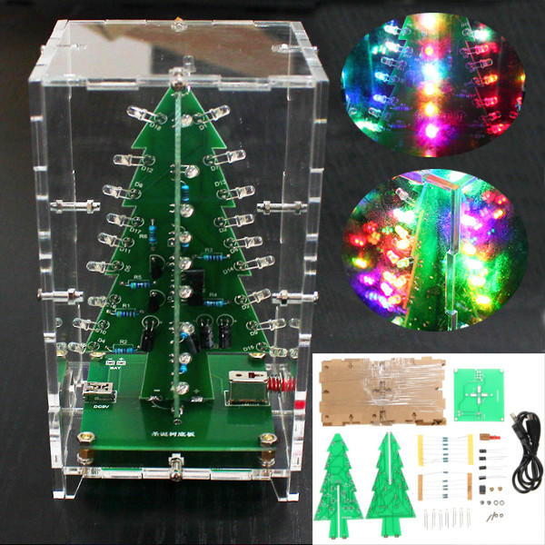 DIY Kit - Christmas Tree RGB Colorful LED Flash Kit with Transparent Cover