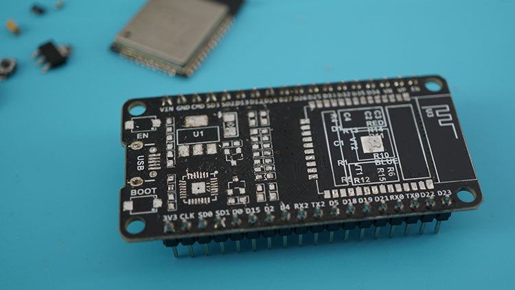 ESP32 Dev Kit after desoldering components with hot air gun