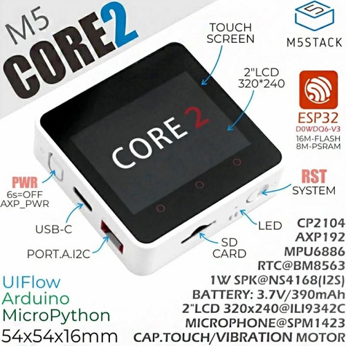 M5Stack Core2 ESP32 with Touch Screen Development Board Kit